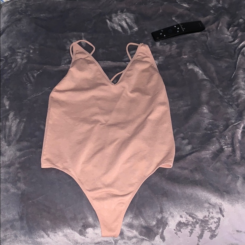 Light Pink-Nude Thong Body Suit with Cross Back